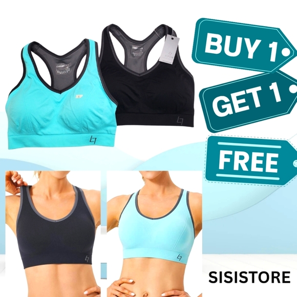 BRAND NEW Set of 2 Sport Essentials Fittin Sports Bra Black And Teal Size L - Picture 1 of 10